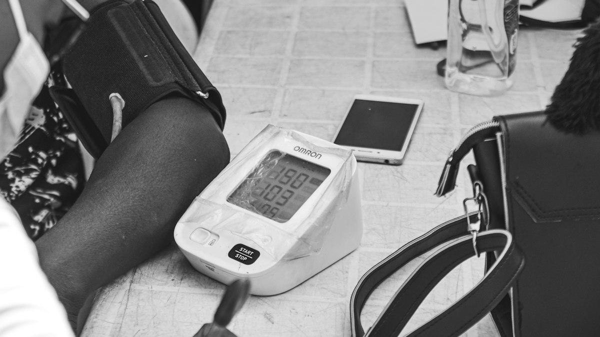 A digital blood pressure monitor used with an arm cuff